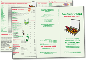 Menuekarte Pizzaservice Lestrani